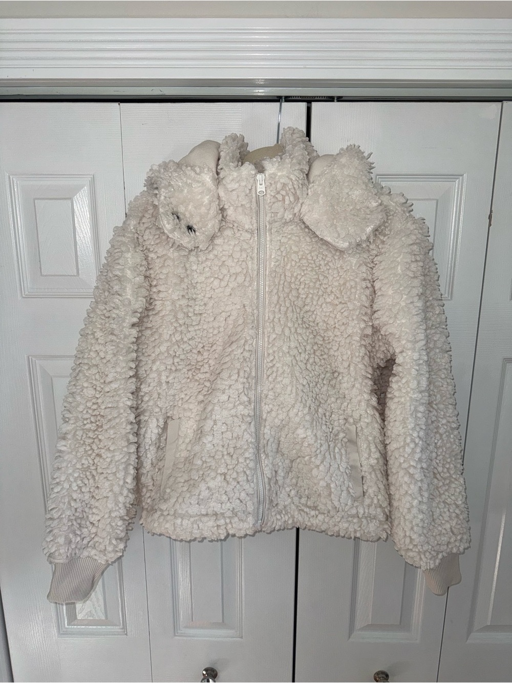 Abercrombie & Fitch Cream White Teddy Bear Sherpa Hooded Zip Up Jacket